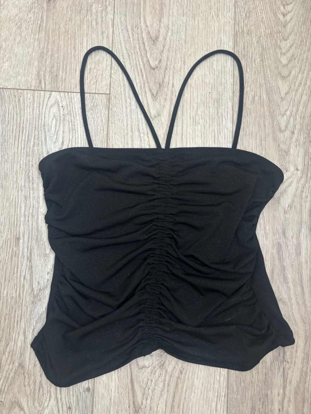 Y2K Papaya black Ruched Spaghetti Strap Women's Top